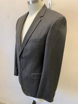 HUGO BOSS, Charcoal Gray, Brown, Wool, 2 Color Weave, Single Breasted, Notched Lapel, 2 Buttons, 3 Pockets, Hand Picked Stitching Details, Brown Self Striped Lining