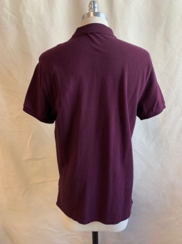 Mens, Polo, J. CREW, Maroon Red, Cotton, Solid, M, Collar Attached, 2 Buttons, Half Placket, Short Sleeves