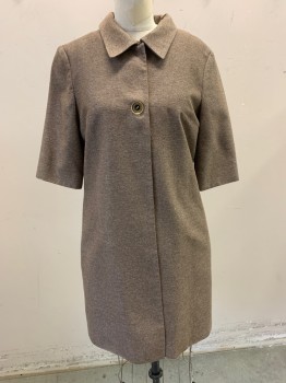 Womens, Dress, Piece 2, MARIA BIANCA NERO, Taupe, Silver, Silk, Polyester, 2 Color Weave, M, Coat - Collar Attached, Snap Front, & Button Front, Short Sleeves, 2 Pockets