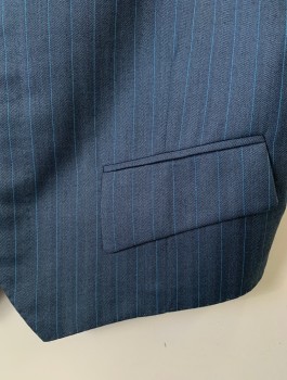 Mens, Suit, Vest, JOHN PERSE, Blue-Gray, Aqua Blue, Wool, Stripes - Vertical , Herringbone, 42, 3 Concealed Buttons, 2 Pocket, Notched Lapel
