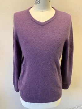 Mens, Pullover Sweater, 1901, Dusty Purple, Wool, Cashmere, Solid, M, Knit, Long Sleeves, V-neck