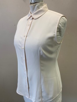 Womens, Blouse, ANNE KLEIN, Cream, Polyester, Solid, Sz.16, Crepe, Sleeveless, Button Front, Peter Pan Collar
