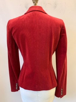 Womens, Blazer, Ellie Tahari, Red, Cotton, Solid, 4, Single Button, Single Breasted, Notched Lapel, Top Pockets,