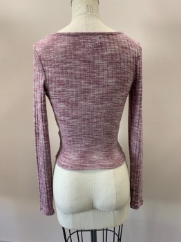 URBAN OUTFITTERS, Mauve Pink, Polyester, Elastane, Heathered, V-N, L/S, Ribbed, MULTIPLES