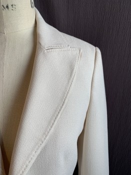 ANNE KLEIN, Off White, Polyester, Cupro, Solid, Jacket- 4 Buttons Down Front, Peaked Lapel, 2 Pockets, 4 Buttons Cuff