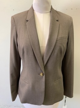 Womens, Blazer, CALVIN KLEIN, Brown, Polyester, Rayon, Heathered, B:38, 8, Notched Lapel, Single Breasted, Top Breast Pckt, 2 Welt Pckts,1 Button Closure, CB  Vent