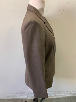 Womens, Blazer, CALVIN KLEIN, Brown, Polyester, Rayon, Heathered, B:38, 8, Notched Lapel, Single Breasted, Top Breast Pckt, 2 Welt Pckts,1 Button Closure, CB  Vent