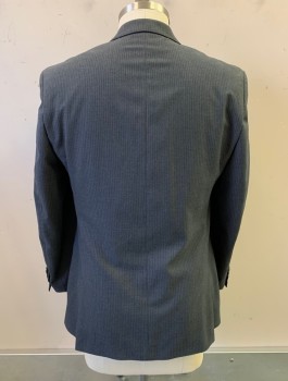 Mens, Suit, Jacket, MICHAEL KORS, Gray, White, Polyester, Rayon, Stripes - Pin, 42R, 2 Button, Flap Pockets, Double Vent