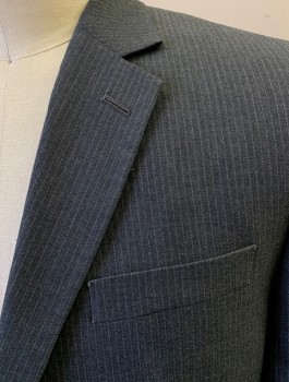 Mens, Suit, Jacket, MICHAEL KORS, Gray, White, Polyester, Rayon, Stripes - Pin, 42R, 2 Button, Flap Pockets, Double Vent