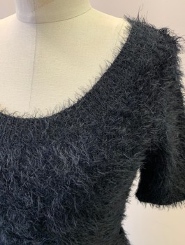 Womens, Top, AMERICAN APPAREL, Black, Mohair, Synthetic, Solid, S, S/S, Scoop Neck, Cropped