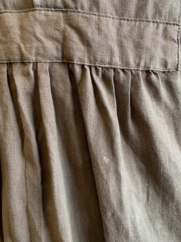 MTO, Brown, Linen, Solid, 1/2 Button Front, Oversized Collar with 2 Buttons,  Long Sleeves, Button Cuff, Gathered at Bib, *small Stain Spot on Front*