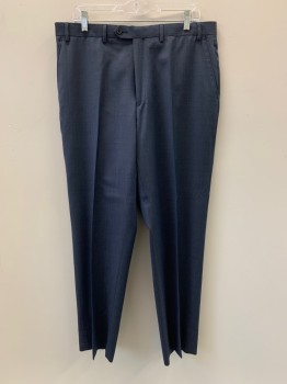MICHAEL KORS, Navy Blue, Gray, Wool, Polyester, 2 Color Weave, F.F, Side Pockets, Zip Front, Belt Loops,