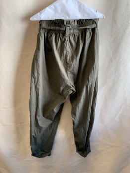 TAXI, Olive Green, Poly/Cotton, With Matching Belt, Paper Bag Waist, Elastic Wait, Side Pockets
