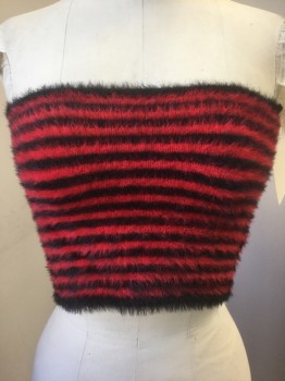 Womens, Top, FOREVER 21, Red, Black, Acrylic, Stripes - Horizontal , M, Triple, Black & Red Knit Tube Top, Shaggy Acrylic