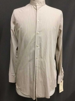 Alfani, White, Dk Brown, Lt Brown, Cotton, Plaid, White with Lt & Dk Brown Small Plaid, Button Front, Collar Band, Long Sleeves,