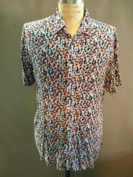BARNEY COOLS, Lt Blue, Navy Blue, Pink, Black, Rayon, Abstract , Dots, S/S, B.F., C.A.,