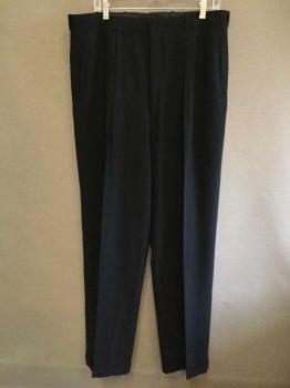 Mens, Suit, Pants, Donna Karen, Black, Wool, Solid, Pleated, Cuffed