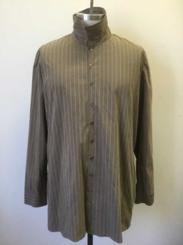 N/L, Brown, Lt Brown, Dk Brown, Cotton, Stripes - Vertical , Brown with Light and Dark Brown Vertical Stripes/Pinstripes of Assorted Widths, Long Sleeve Button Front, Soft Stand Collar, Made To Order Reproduction