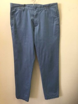 Mens, Casual Pants, LACOSTE, French Blue, Cotton, Solid, Ins:31, W:33, Twill, Flat Front, Zip Fly, 4 Pockets, Straight Leg