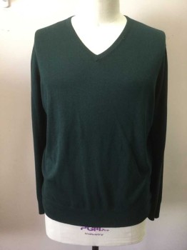 Mens, Pullover Sweater, BANANA REPUBLIC, Forest Green, Silk, Cotton, Solid, XL, Ribbed Knit V-neck/Cuff/Waistband