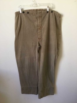 MTO, Beige, Cotton, Solid, Canvas/Duck, Lightly Aged, High Waisted, Button Fly, Suspender Buttons at Outside Waist,