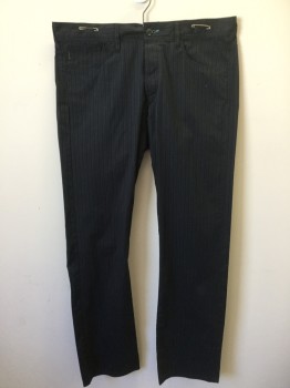 Mens, Slacks, PAUL SMITH, Navy Blue, Gray, Polyester, Cotton, Stripes - Vertical , 32, 34, Navy with Double Gay Pin-stripes, 2" Waist Band, Belt Hoops,  Flat Front, Button Front, 5 Pockets