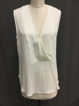 THEORY, Ivory White, Silk, Solid, Sleeveless, V-neck, See Photo Attached,