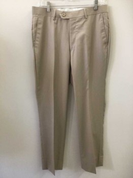 Mens, Suit, Pants, CARLO LUSSO, Beige, Polyester, Rayon, Solid, 30, 32, Flat Front Zip Fly, 4 Pockets