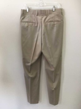 Mens, Suit, Pants, CARLO LUSSO, Beige, Polyester, Rayon, Solid, 30, 32, Flat Front Zip Fly, 4 Pockets