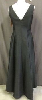 Womens, Evening Gown, RIKIE FREEMAN, Black, Polyester, Solid, 12, V-neck with Fold Over Collar, Sleeveless, V-back, Full Length, Evening Gown, Back Zipper,