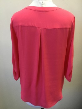 CHAUS, Coral Pink, Polyester, Solid, Pullover, Long Sleeves,