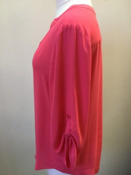 CHAUS, Coral Pink, Polyester, Solid, Pullover, Long Sleeves,