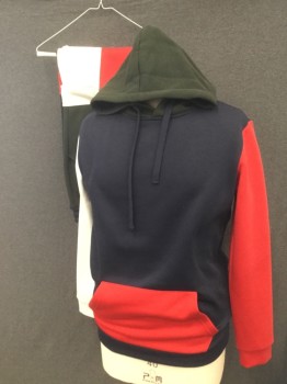 Mens, Sweatsuit Jacket, AMERICAN STITCH, Navy Blue, Red, Forest Green, White, Poly/Cotton, Color Blocking, M, Colorblock Hoodie, Drawstring Hood, Long Sleeves, Kangaroo Pocket