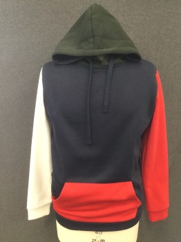 Mens, Sweatsuit Jacket, AMERICAN STITCH, Navy Blue, Red, Forest Green, White, Poly/Cotton, Color Blocking, M, Colorblock Hoodie, Drawstring Hood, Long Sleeves, Kangaroo Pocket