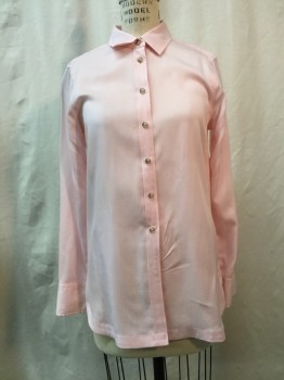BANANA REPUBLIC, Lt Pink, Tencel, Solid, Light Pink, Button Front, Collar Attached, Long Sleeves,