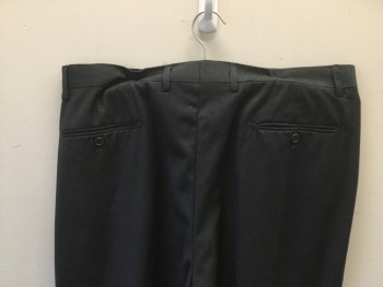 GIORGIO FIORELLI, Charcoal Gray, Wool, Heathered, Single Pleat Front, Zip Fly, 4 Pockets, ( Uneven Pant Leg)
