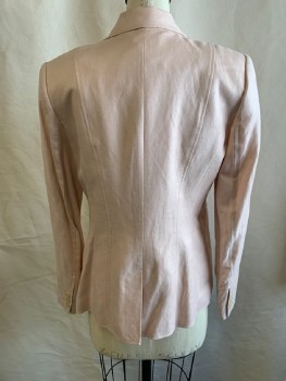 Womens, Suit, Jacket, DONNA KARAN, Blush Pink, Lyocell, Linen, Solid, S, Double Breasted Look, 1 Hook & Eye Front, Notched Lapel, Twill, 2 Welt Pockets