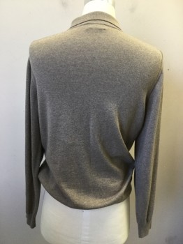 Mens, Pullover Sweater, BLACK BROWN, Beige, Wool, Solid, M, Heathered Beige, Collar Attached, Long Sleeves, 3 Button Neck