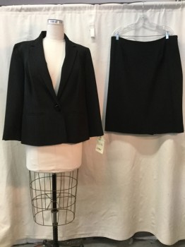 Womens, Suit, Jacket, KASPER, Black, Polyester, Elastane, Solid, 16 W, Black, Notched Lapel, Collar Attached, 1 Button, 2 Pockets,