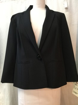 Womens, Suit, Jacket, KASPER, Black, Polyester, Elastane, Solid, 16 W, Black, Notched Lapel, Collar Attached, 1 Button, 2 Pockets,
