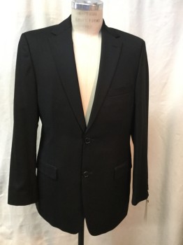 HUGO BOSS, Black, Wool, Solid, Notched Lapel, Collar Attached, 2 Buttons,  3 Pockets,