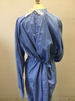 Unisex, Surgical Gown, Lt Blue, Cotton, Solid, S/P, Long Sleeves, Lacing/Ties,  Drawstring At Waist That Ties At Back, Multiples Available