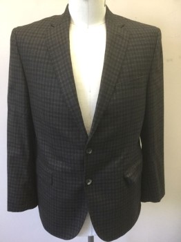 CARROLL & CO, Charcoal Gray, Brown, Wool, Check , Single Breasted, Notched Lapel, 2 Buttons, 3 Pockets, Solid Brown Lining