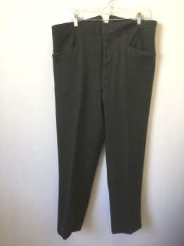 Mens, Historical Fiction Pants, N/L MTO, Dk Green, Brown, Wool, Grid , Ins:30, W:40, Dark Green (Nearly Black) with Brown Dashed Grid Stripes, Flat Front, Button Fly, 2 Angled Front Pockets, Suspender Buttons at Inside Waist, Made To Order Reproduction