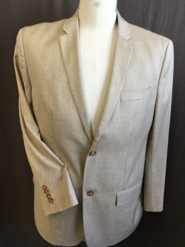 PERRY ELLIS, Beige, Lt Brown, Polyester, Viscose, Heathered, Herringbone, Notched Lapel, Single Breasted, 2 Button Front, 3 Pockets with Matching Pants
