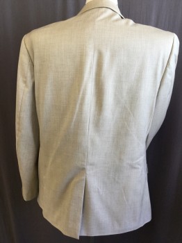 PERRY ELLIS, Beige, Lt Brown, Polyester, Viscose, Heathered, Herringbone, Notched Lapel, Single Breasted, 2 Button Front, 3 Pockets with Matching Pants