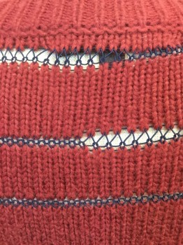 RAG & BONE, Brick Red, Navy Blue, Cotton, Nylon, Stripes, Ballet Neck, Navy Stripe is a Very Sheer Loose KnitFC047555