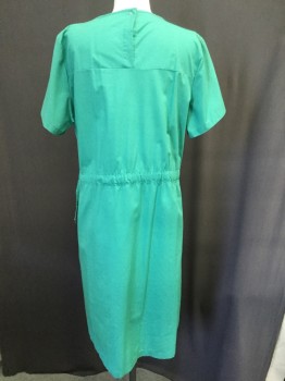 ANGELICA, Green, Cotton, Polyester, Solid, V-neck, Short Sleeves, Drawstring Waist, Patch Pockets7