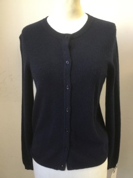 Womens, Sweater, BLOOMINGDALES, Navy Blue, Cashmere, Solid, S, Long Sleeves, Crew Neck, Cardi