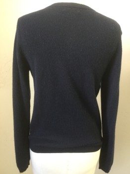 Womens, Sweater, BLOOMINGDALES, Navy Blue, Cashmere, Solid, S, Long Sleeves, Crew Neck, Cardi